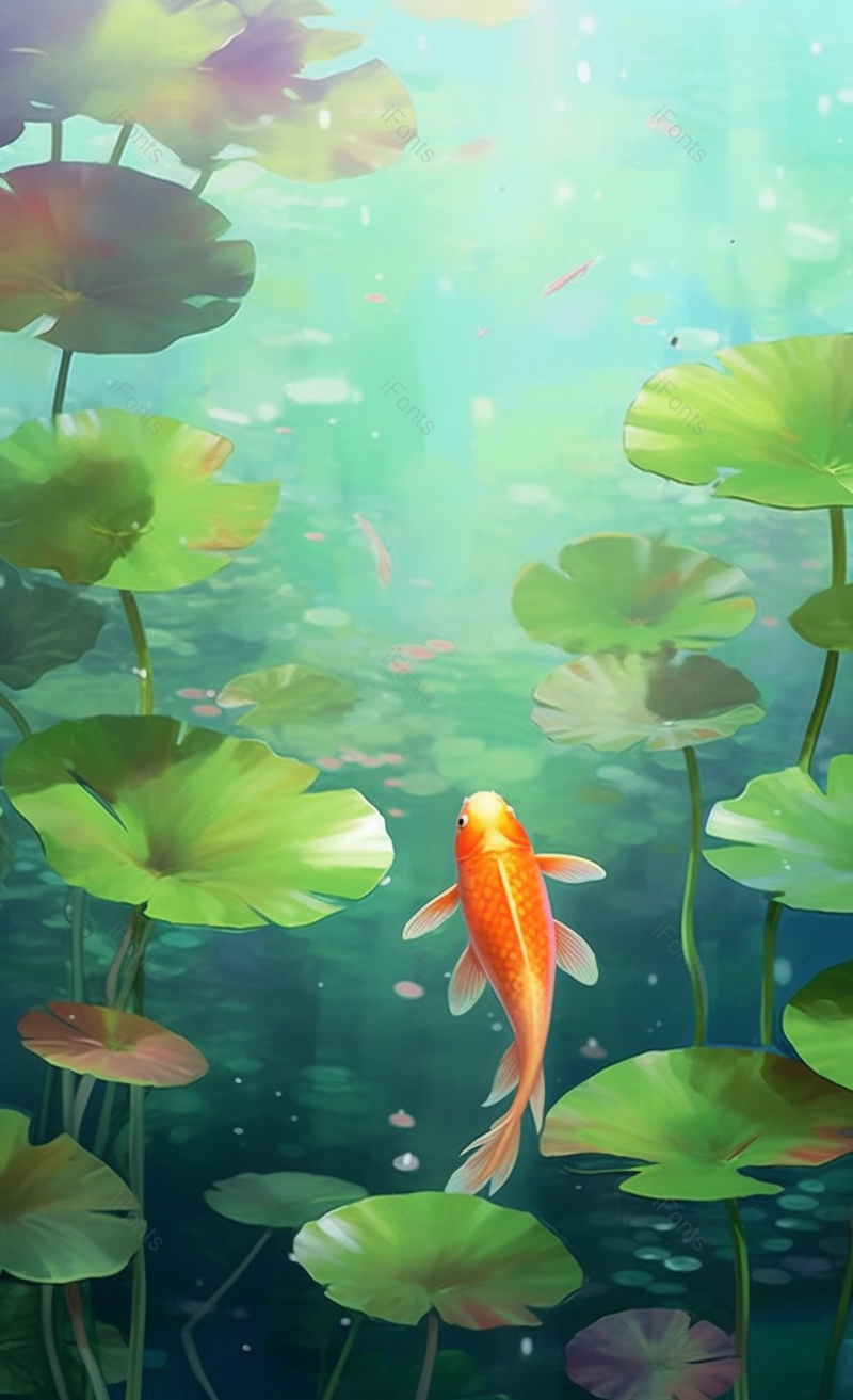 鱼戏莲叶中荷花绽放绿色插画背景,插画/手绘图,插画/手绘图库,插画/手绘图下载,插画/手绘